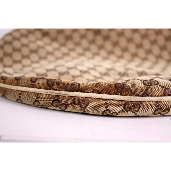 •Authentic•GUCCI Beige & Ebony Logo Canvas Ecru Leather WAVE Horsebit Hobo Bag - Picture 10 of 11